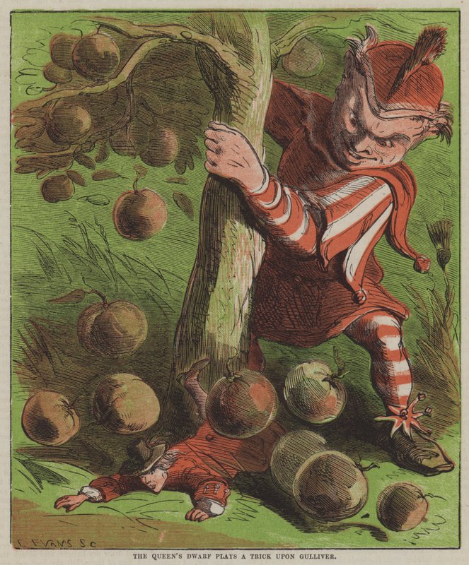 Krasnolud królowej płata figla Guliwerowi (kolor lito) autorstwa after Hablot Knight Browne