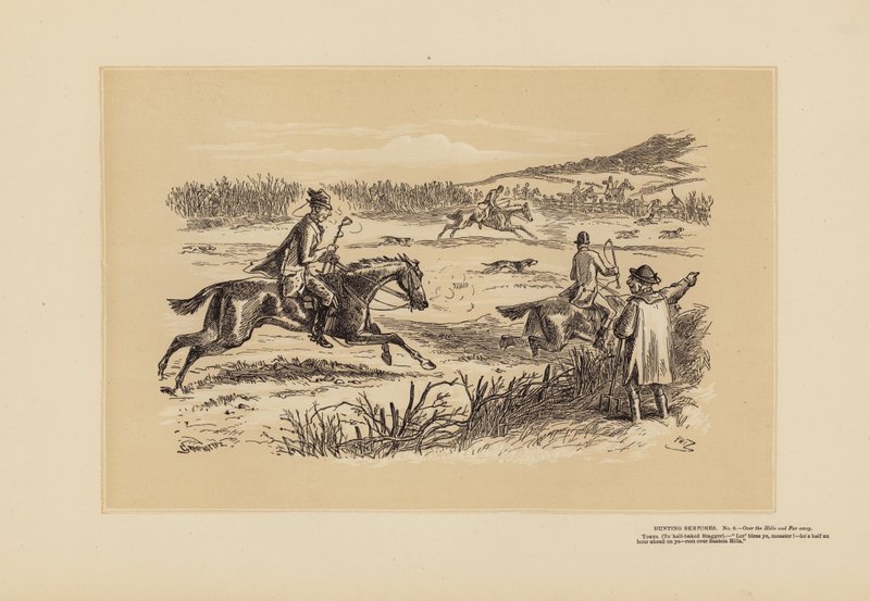Szkice myśliwskie, nr 6, Ponad wzgórzami i daleko (rycina) autorstwa Hablot Knight (1815 92) Browne