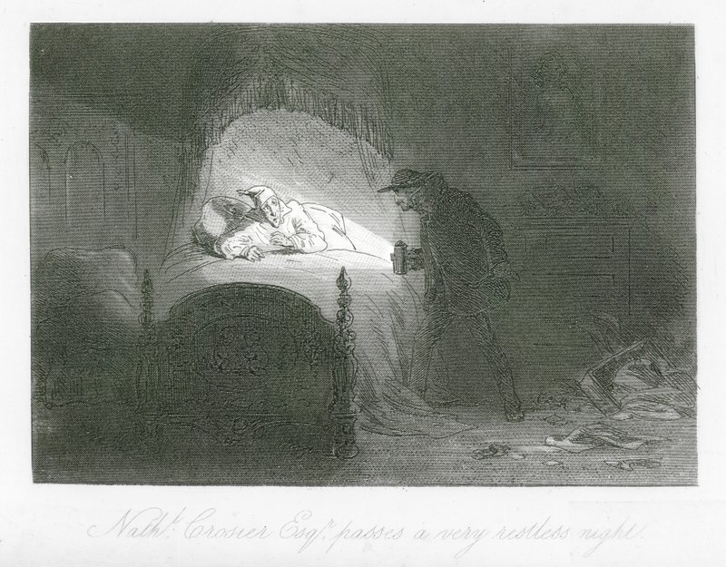 Londyńskie ulice: Nathaniel Crosier, Esq, przechodzi bardzo niespokojną noc (rycina) autorstwa Hablot Knight (1815 92) Browne