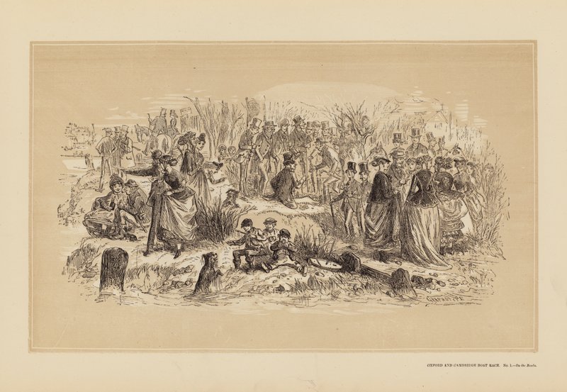 Oxford and Cambridge Boat Race, nr 1, On the Banks (grawerunek) autorstwa Hablot Knight (1815 92) Browne