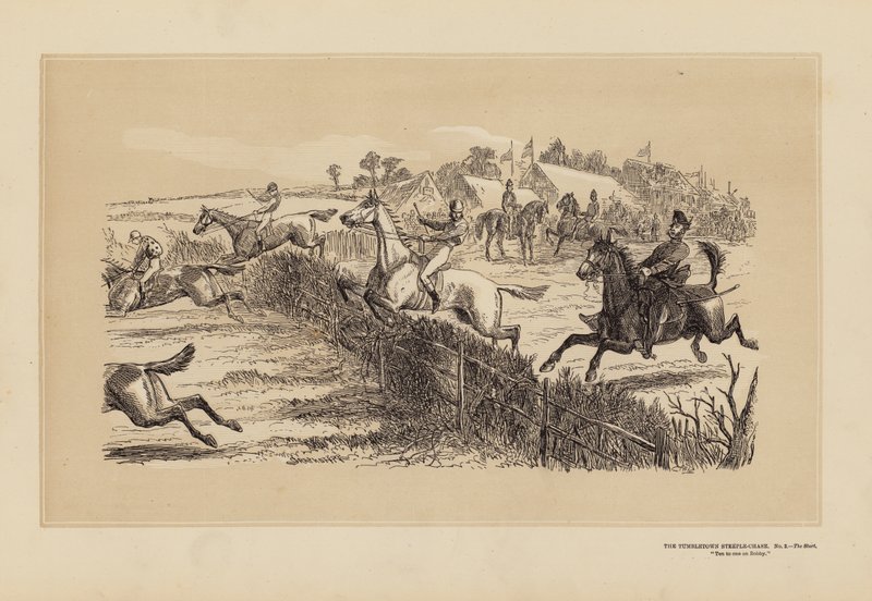 Tumbletown Steeple-Chase, nr 2, Start (grawerunek) autorstwa Hablot Knight (1815 92) Browne