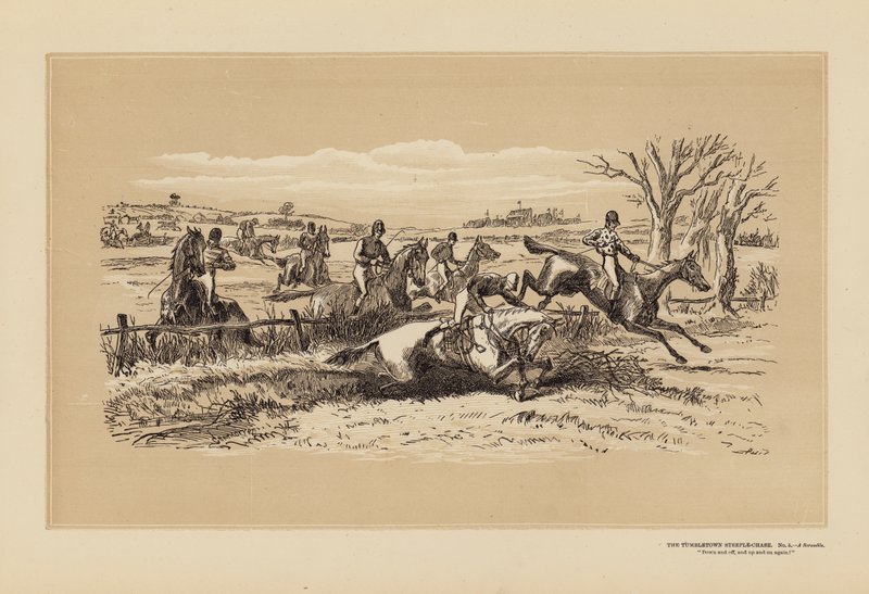 Tumbletown Steeple-Chase, No 5, A Scramble (rycina) autorstwa Hablot Knight (1815 92) Browne