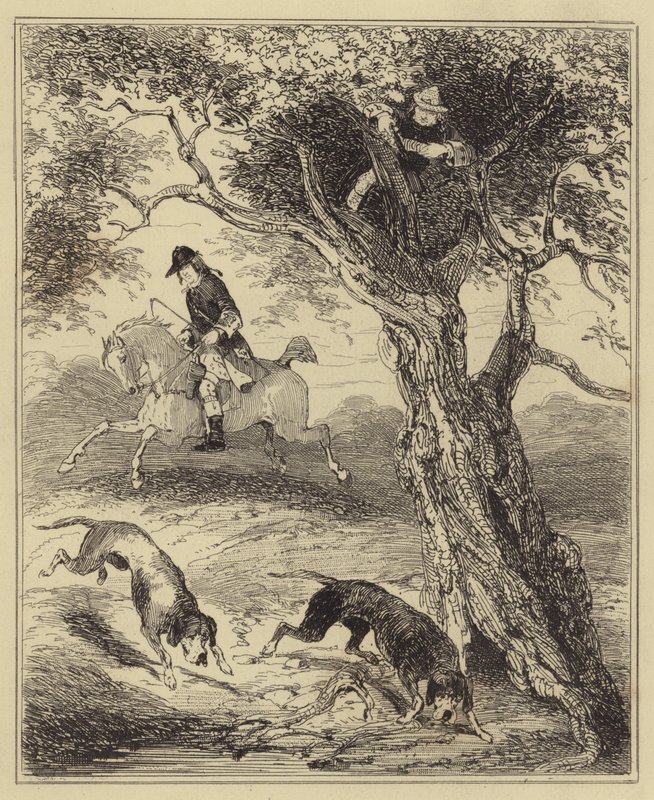 Dick Turpin ścigany przez Bloodhounds autorstwa Hablot Knight Browne