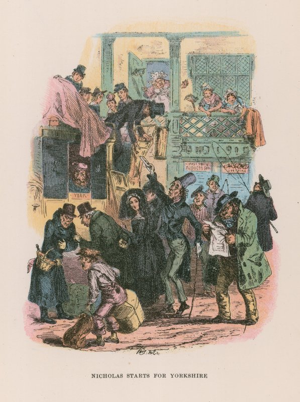 Ilustracja do Mikołaja Nickleby autorstwa Hablot Knight Browne