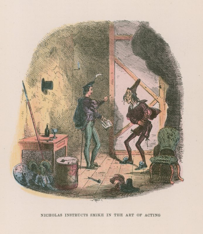 Ilustracja do Mikołaja Nickleby autorstwa Hablot Knight Browne