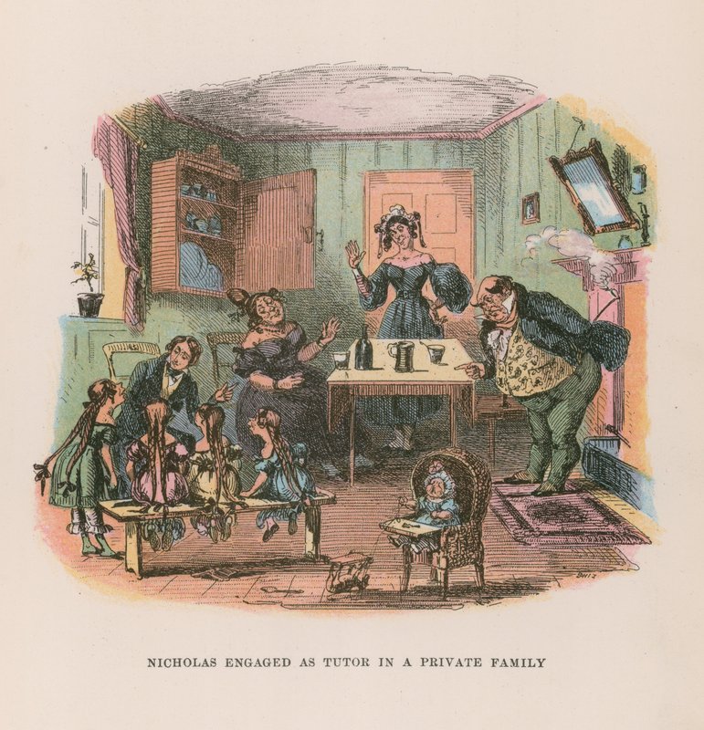 Ilustracja do Mikołaja Nickleby autorstwa Hablot Knight Browne