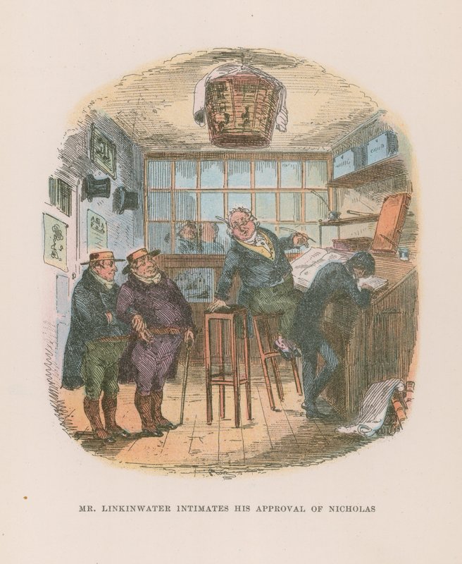 Ilustracja do Mikołaja Nickleby autorstwa Hablot Knight Browne
