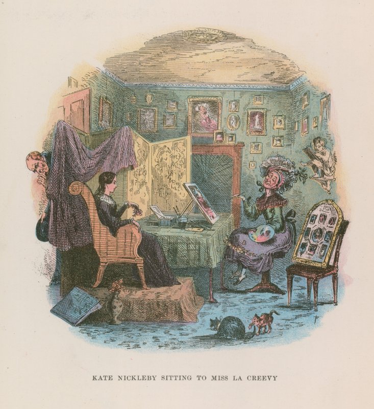 Ilustracja do Mikołaja Nickleby autorstwa Hablot Knight Browne