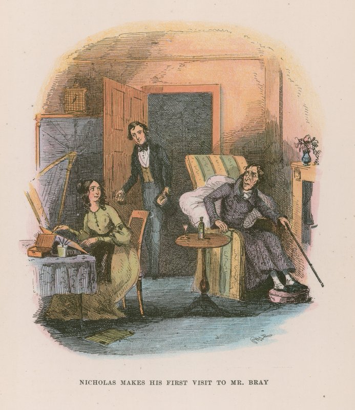 Ilustracja do Mikołaja Nickleby autorstwa Hablot Knight Browne