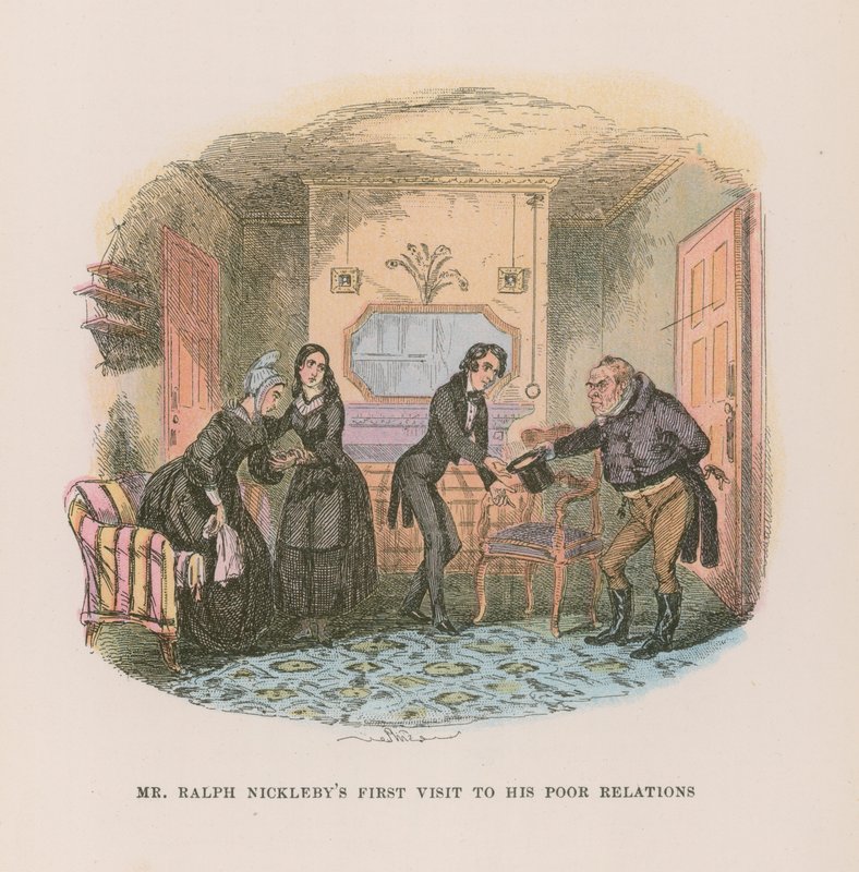 Ilustracja do Mikołaja Nickleby autorstwa Hablot Knight Browne