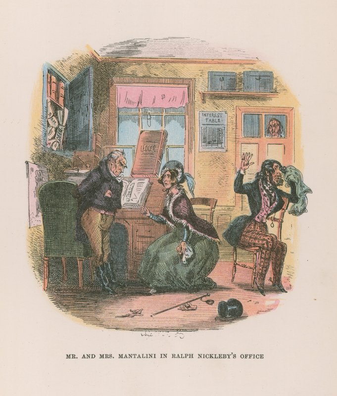 Ilustracja do Mikołaja Nickleby autorstwa Hablot Knight Browne