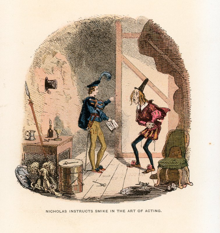 Ilustracja do Mikołaja Nickleby autorstwa Hablot Knight Browne