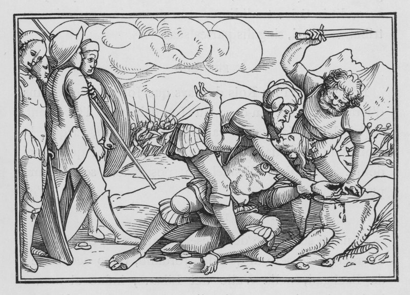 Adoni-Bezek wymagany za jego okrucieństwo, sędziowie I, 6 autorstwa Hans after Holbein the Younger