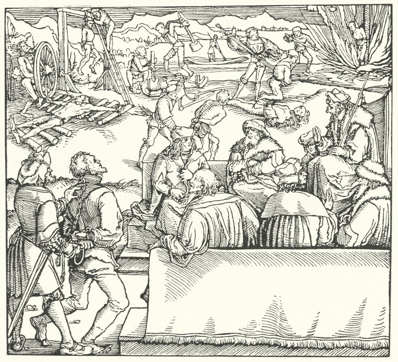 Posiedzenie sądu (grawerowanie) autorstwa Hans (after) Burgkmair