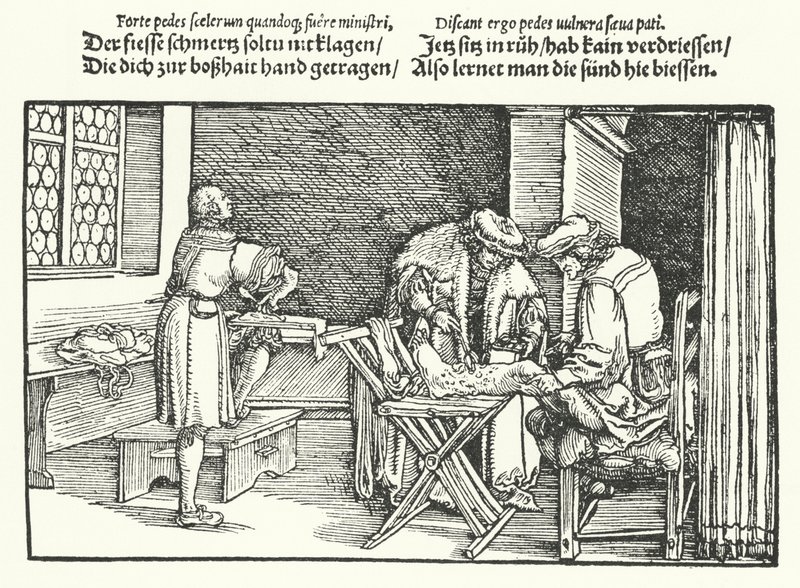 Owrzodzenia lub owrzodzenia nóg (grawerowanie) autorstwa Hans (after) Burgkmair