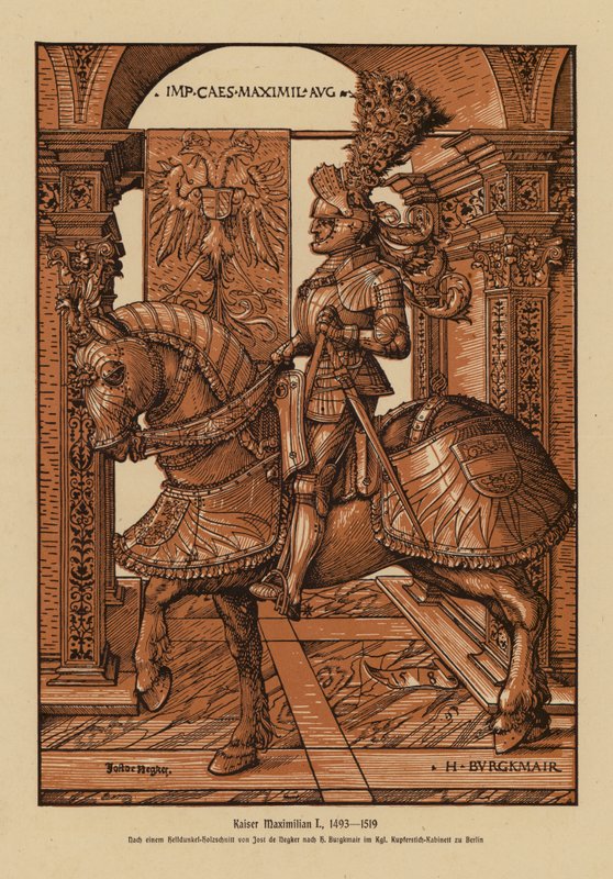Maksymilian I, Święty Cesarz Rzymski (drzeworyt) autorstwa Hans (after) Burgkmair