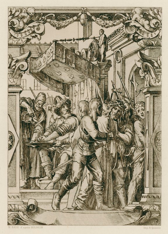 Jezus Chrystus, Piłat myjący ręce (rycina) autorstwa Hans (after) Holbein the Younger