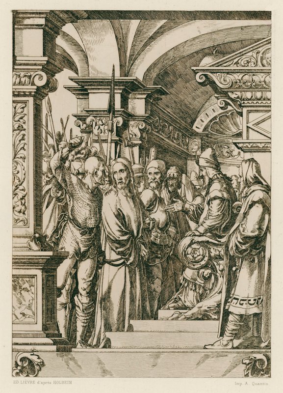 Jezus Chrystus przed Kajfaszem (rycina) autorstwa Hans (after) Holbein the Younger