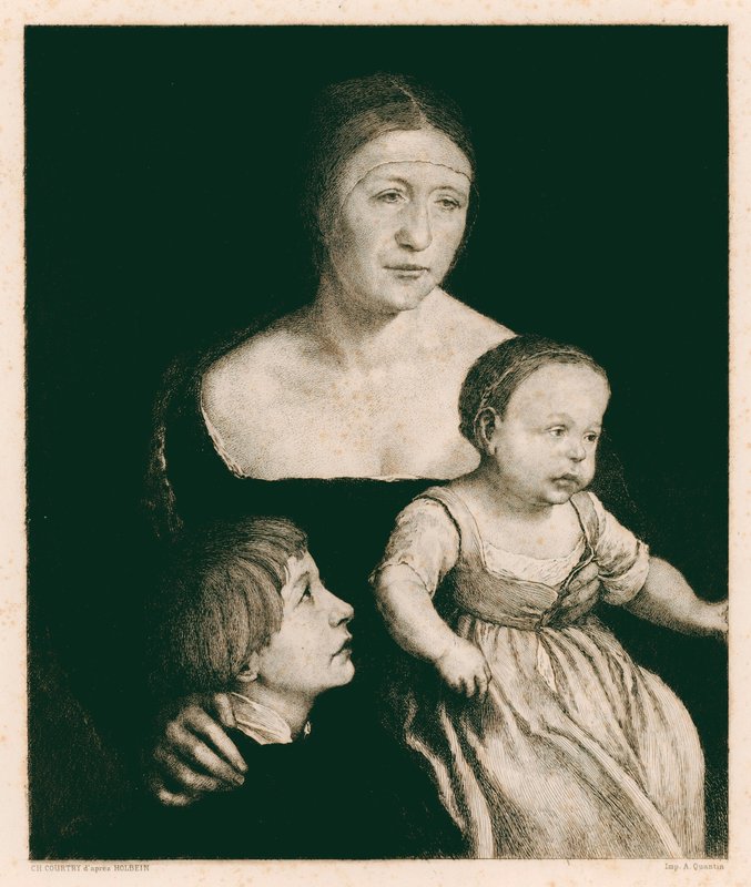Żona Holbeina (grafika) autorstwa Hans (after) Holbein the Younger
