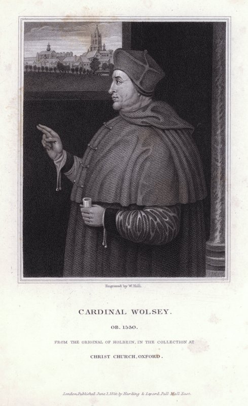 Thomas Wolsey, angielski polityk, arcybiskup i kardynał Kościoła Katolickiego (grafika) autorstwa Hans (after) Holbein the Younger