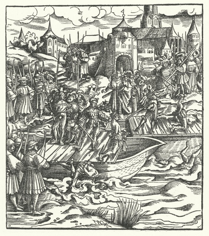 Egzekucja przywódców powstania przeciwko rządom arcyksięcia Maksymiliana austriackiego w Gandawie, 1484 autorstwa Hans Burgkmair