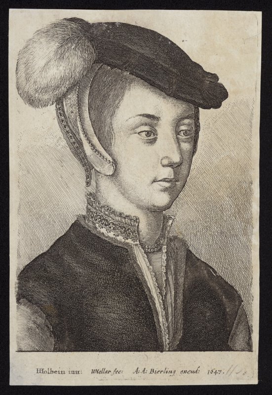 Młoda kobieta w czapce z piórkiem autorstwa Hans Holbein der Jüngere