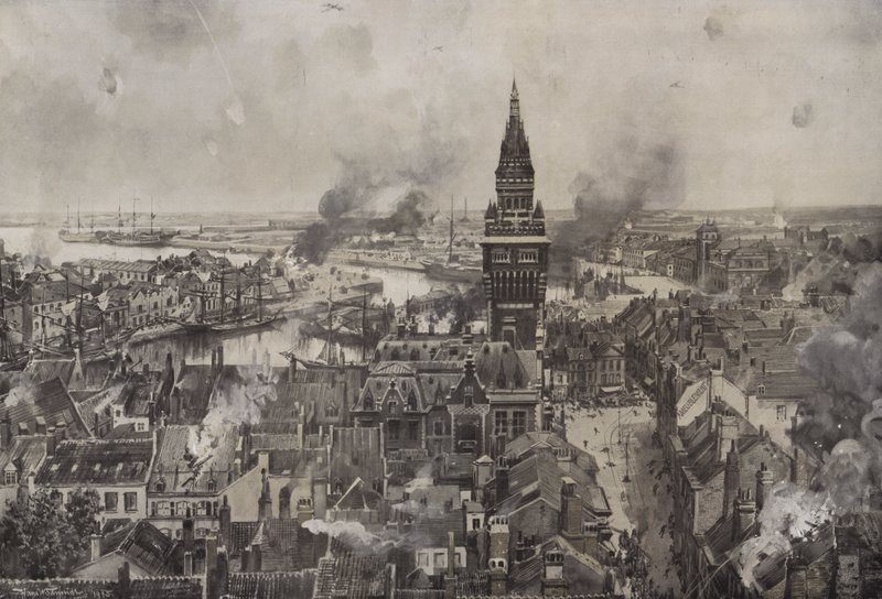 Bombardowanie Dunkierki (lito) autorstwa Hans W. (after) Schmidt
