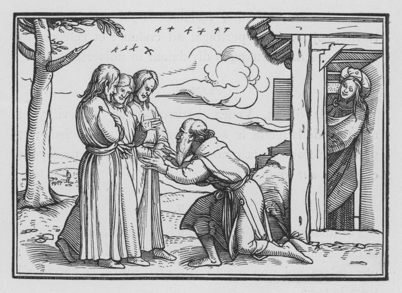 Abraham przyjmuje trzech aniołów, Księga Rodzaju XVIII, 2 autorstwa Hans after Holbein the Younger