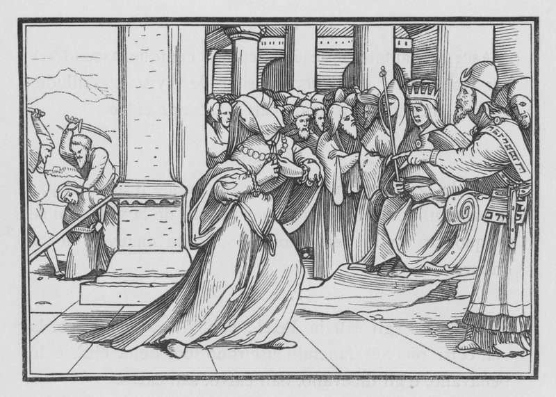 Atalia napierająca na świątynię zostaje pojmana i zabita, 2 królowie XI, 14 autorstwa Hans after Holbein the Younger