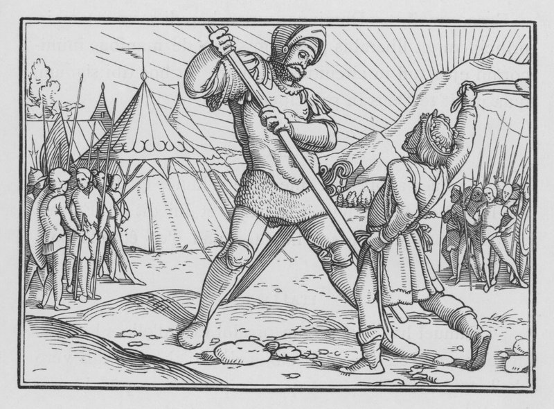 Dawid zabija Goliata, 1 Samuela XVII, 49 autorstwa Hans after Holbein the Younger
