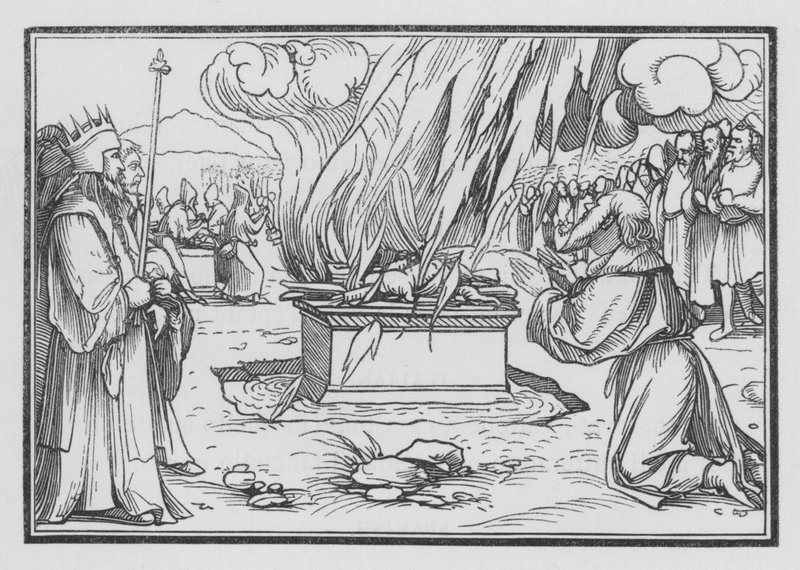 Modlący się Eliasz, odpowiada ogniem z nieba, 1 królowie XVIII, 38 autorstwa Hans after Holbein the Younger
