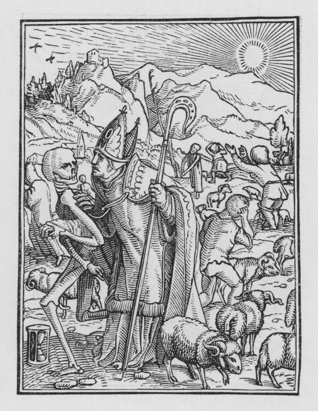 Taniec śmierci Holbeina: biskup autorstwa Hans after Holbein the Younger