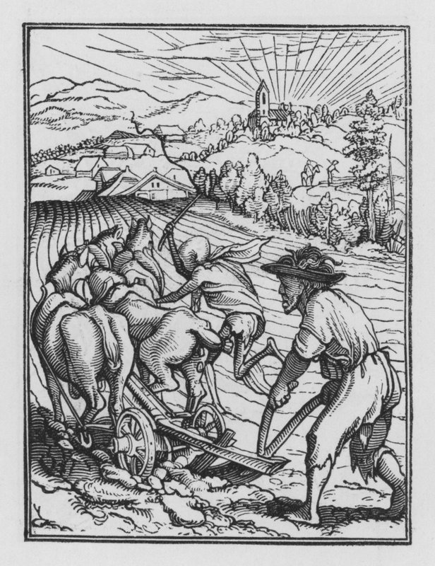 Taniec śmierci Holbeina: rolnik autorstwa Hans after Holbein the Younger