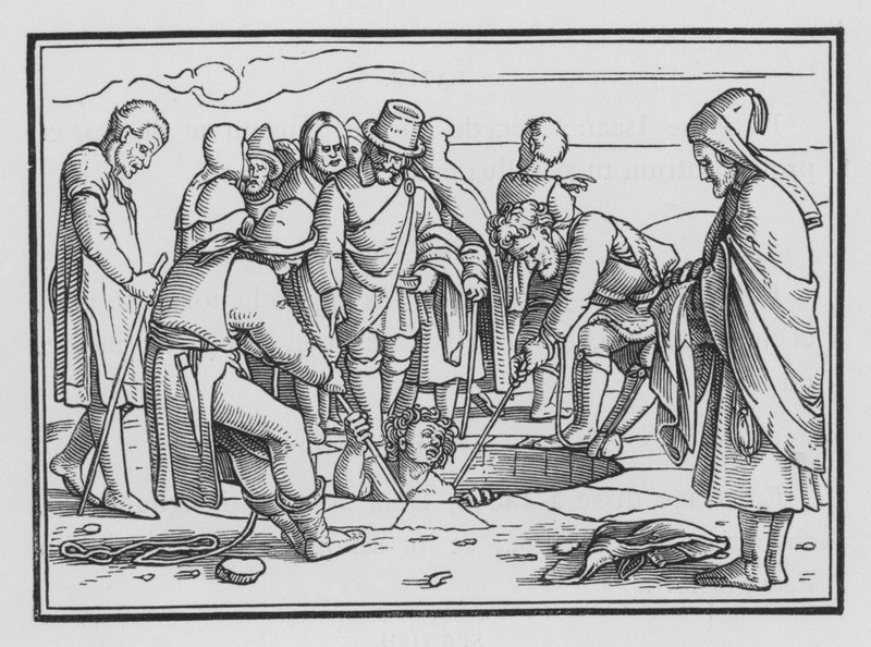 Józef wrzucony do dołu, Księga Rodzaju XXXVII, 28 autorstwa Hans after Holbein the Younger