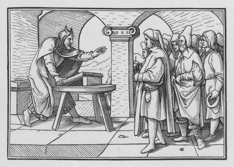 Mojżesz wzywa do posłuszeństwa z przeszłych spraw Bożych, Księga Powtórzonego Prawa IV, 1 autorstwa Hans after Holbein the Younger