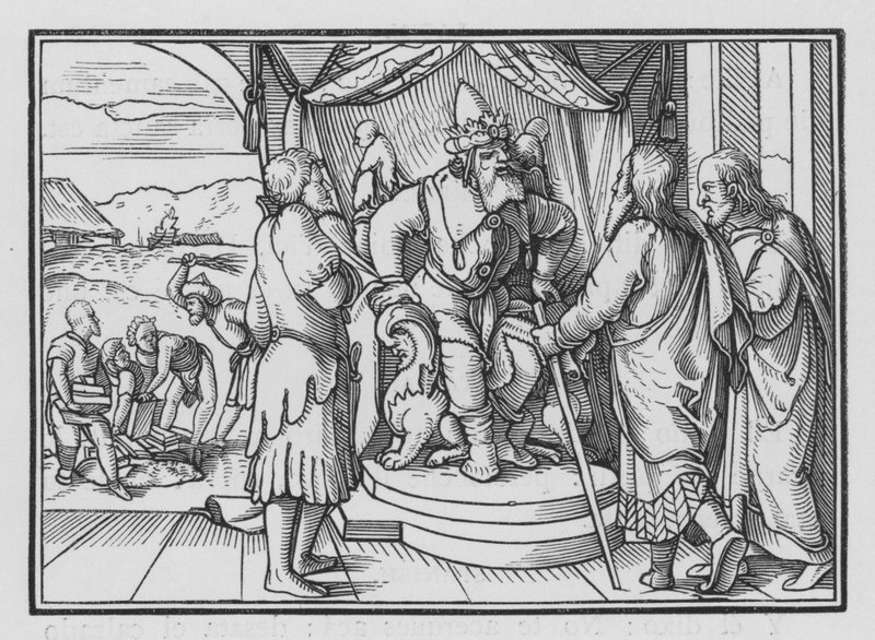Faraon Chideth Mojżesz i Aaron za ich przesłanie, Księga Wyjścia V, 2 autorstwa Hans after Holbein the Younger