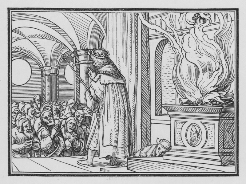 Salomon błogosławi lud i chwali Boga, 2 Kronik VI, 12 autorstwa Hans after Holbein the Younger