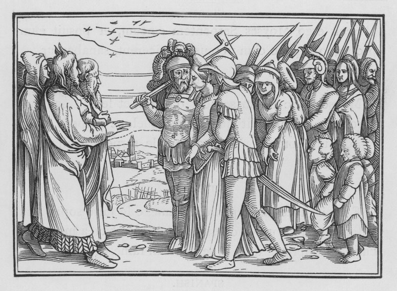 Midianici rozpieszczeni i Balaam zabity, Lb XXXI, 9 autorstwa Hans after Holbein the Younger