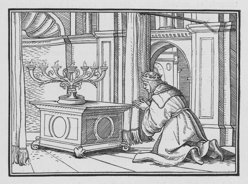 Uroczysta ofiara Salomona w Gibeonie, 2 Księga Kronik I, 6 autorstwa Hans after Holbein the Younger