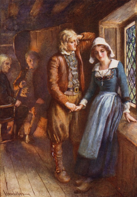 Gabriel i Evangeline (kolor lito) autorstwa Harold Copping