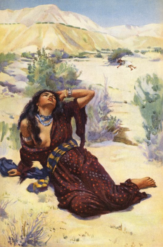 Hagar i Ismael na pustyni (kolorowa litografia) autorstwa Harold Copping