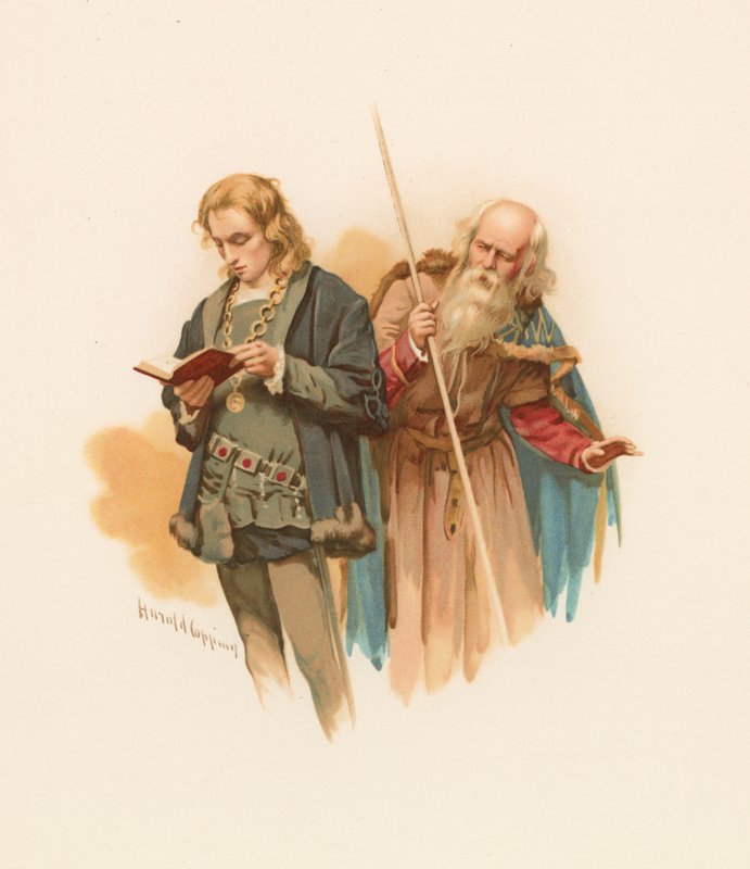 Czytanie Hamleta, z Poloniuszem za plecami autorstwa Harold Copping