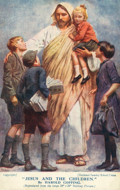 Jezus i dzieci (kolorowa litografia) autorstwa Harold Copping