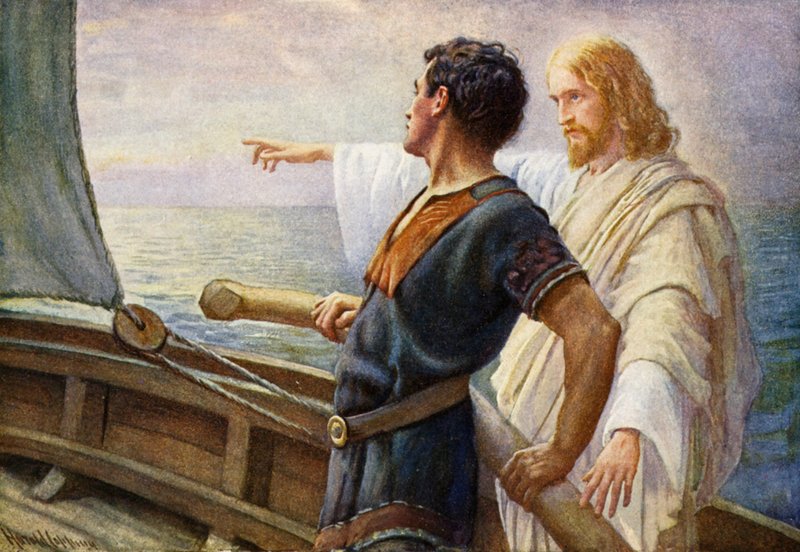Wschód życia, Chrystus u steru (kolor lito) autorstwa Harold Copping