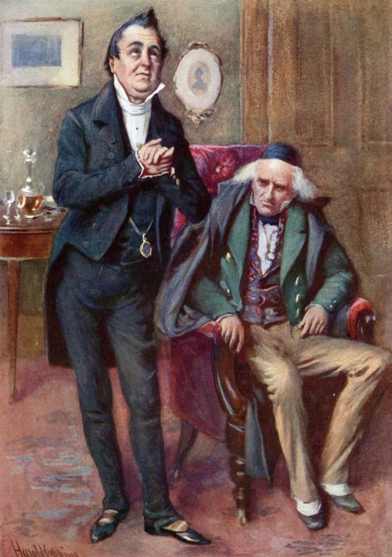 Pan Pecksniff i stary Martin Chuzzlewit (litografia kolorowa) autorstwa Harold Copping