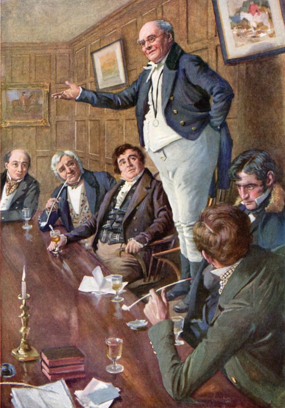 Pan Pickwick przemawia w Klubie (litografia kolorowa) autorstwa Harold Copping