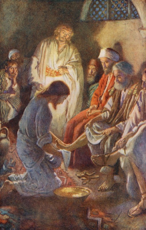 Nowy Testament: Lekcja pokory (kolorowa litografia) autorstwa Harold Copping