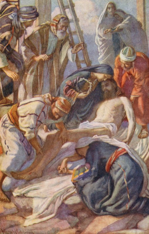 Nowy Testament: Pod Krzyżem (kolorowa litografia) autorstwa Harold Copping