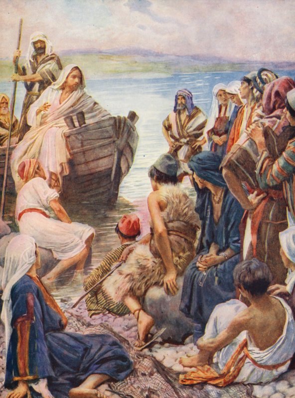 Nowy Testament: Nad jeziorem (kolorowa litografia) autorstwa Harold Copping