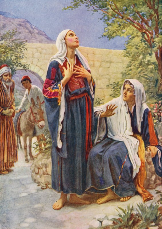 Nowy Testament: Maria i Elżbieta (kolorowa litografia) autorstwa Harold Copping